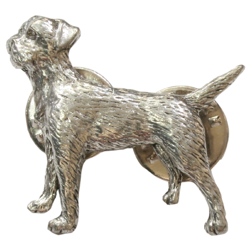 Border Terrier Pewter Pin Badge With Cufflinks & Tie Slide Option Dog Gift