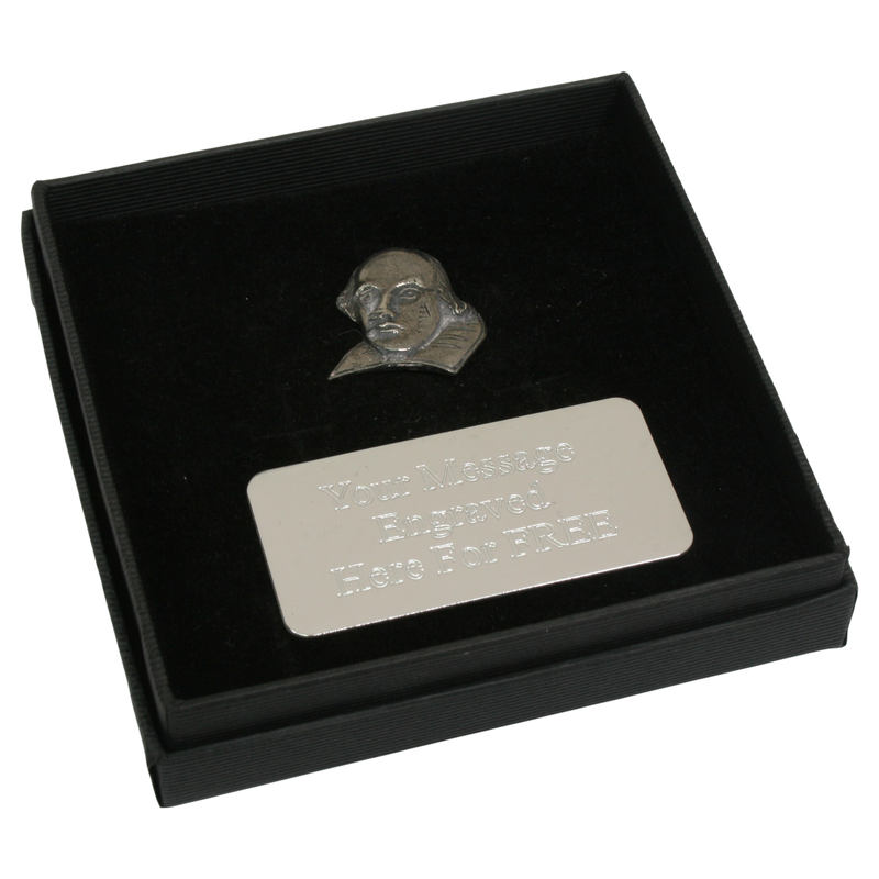 Shakespeare Pewter Pin Badge With Cufflinks & Tie Slide Option