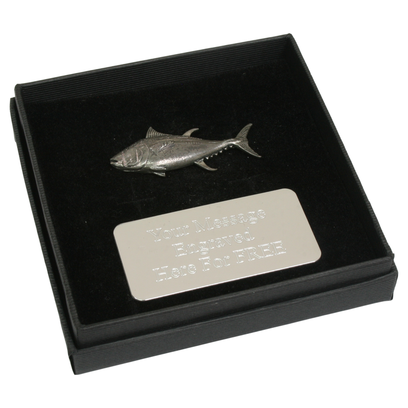 Tuna Fish Pewter Pin Badge With Cufflinks & Tie Slide Option