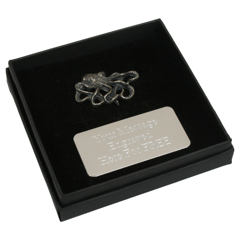 Octopus Pewter Pin Badge With Cufflinks & Tie Slide Option