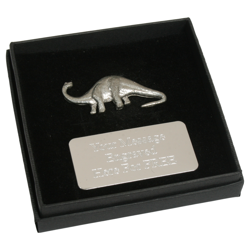 Brontosaurus English Pewter Pin Badge, Tie Slide & Cufflinks