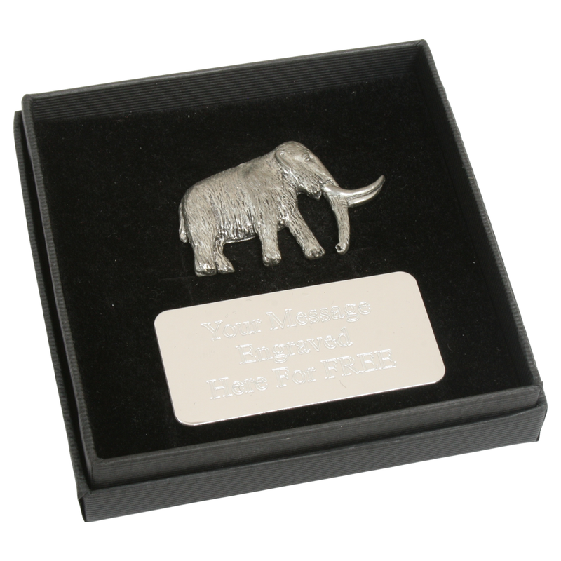 Mammoth English Pewter Pin Badge, Tie Slide & Cufflinks