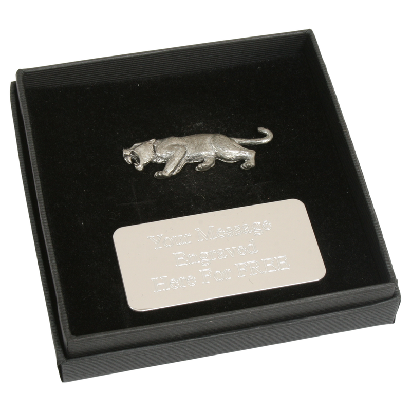 Saber Tooth Tiger English Pewter Pin Badge, Tie Slide & Cufflinks