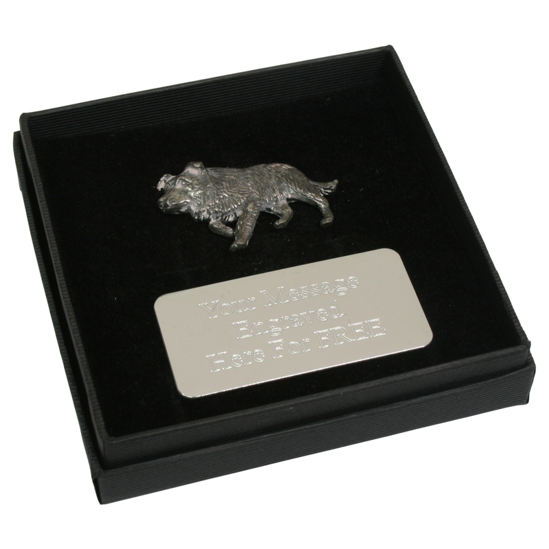 Sheepdog English Pewter Pin Badge, Tie Slide & Cufflinks
