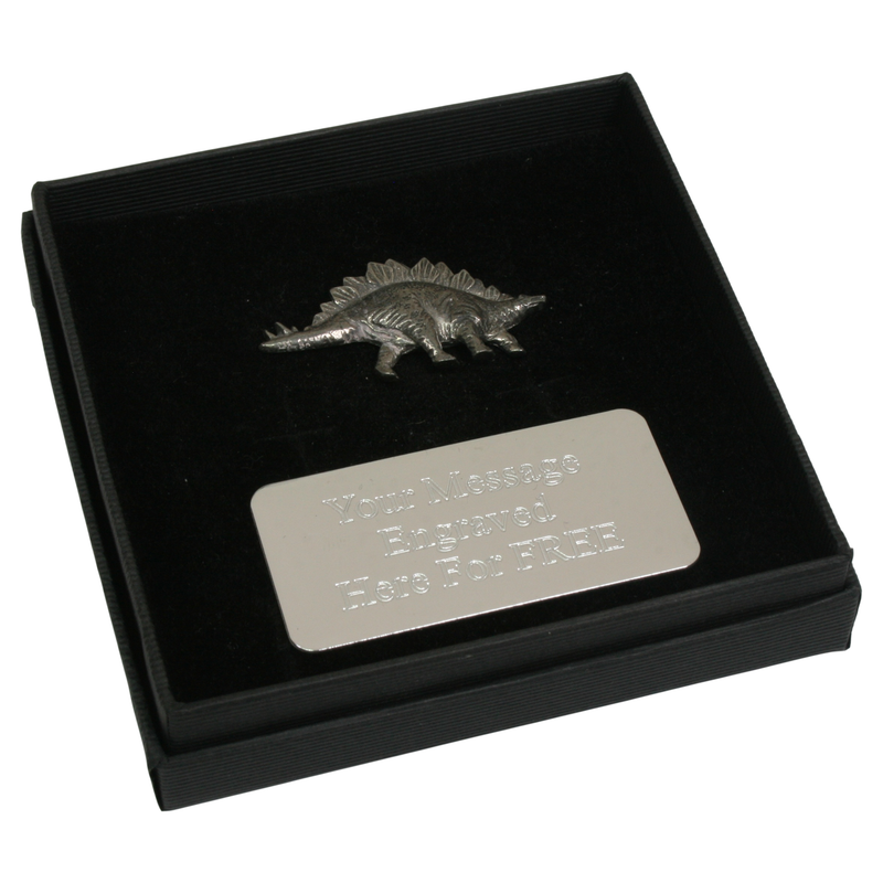 Stegosaurus English Pewter Pin Badge, Tie Slide & Cufflinks