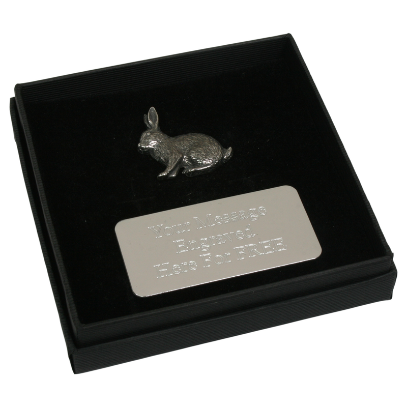 Rabbit Pewter Pin Badge With Cufflinks & Tie Slide Option