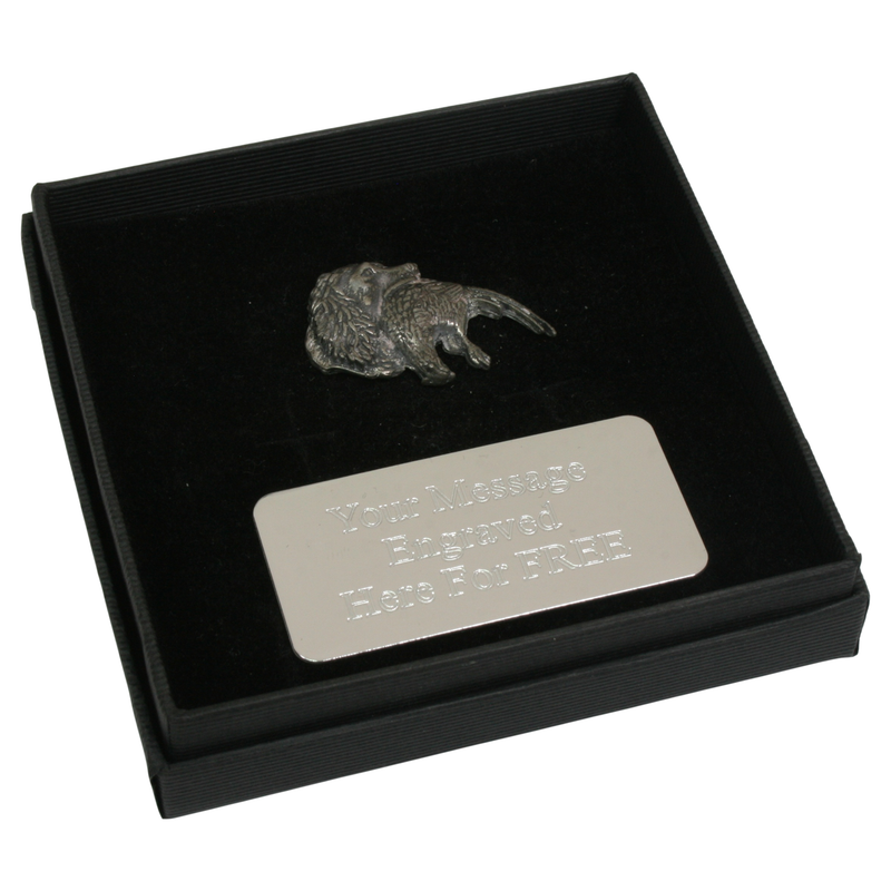 Spaniel & Pheasant Pewter Pin Badge With Cufflinks & Tie Slide Option Dog Gift