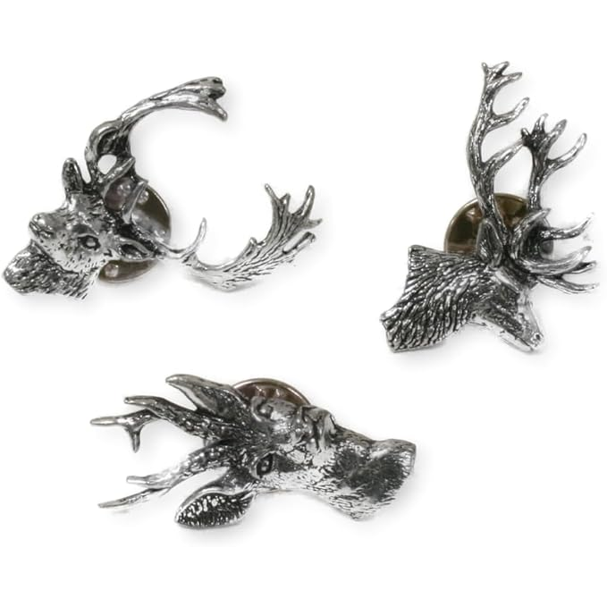 Pewter Stag 3 Pin Badge Set In Personalised Gift Box