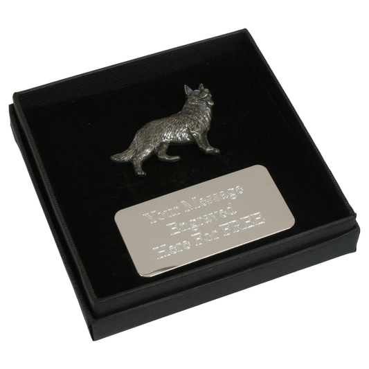 Alsatian Pewter Pin Badge With Cufflinks & Tie Slide Option Dog Gift