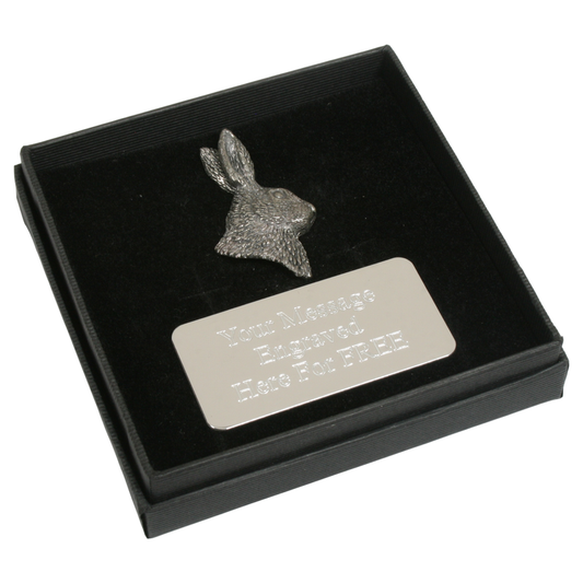 Hare Head Pewter Pin Badge With Cufflinks & Tie Slide Option