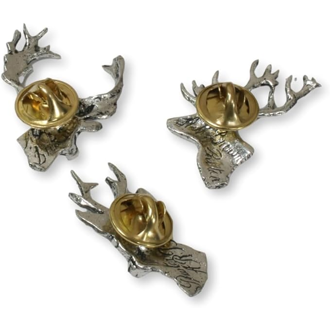 Pewter Stag 3 Pin Badge Set In Personalised Gift Box